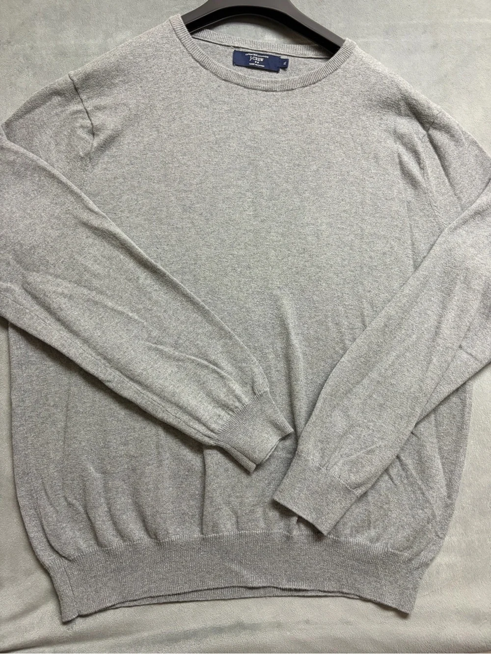 J Crew Sweater Mens XL Gray Cotton Cashmere Crewneck Knit Pullover Preppy